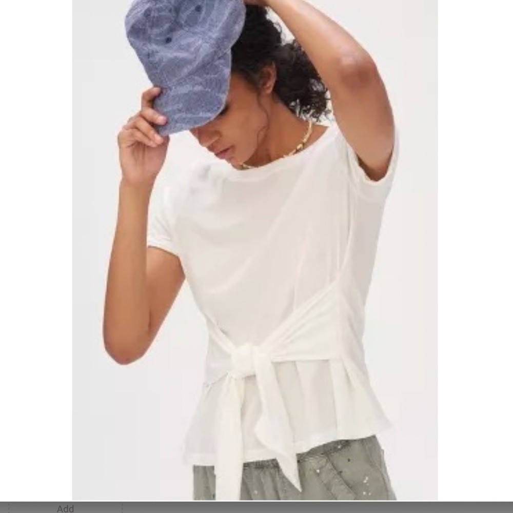 Anthropologie Saffron Tie Front White Tee XS